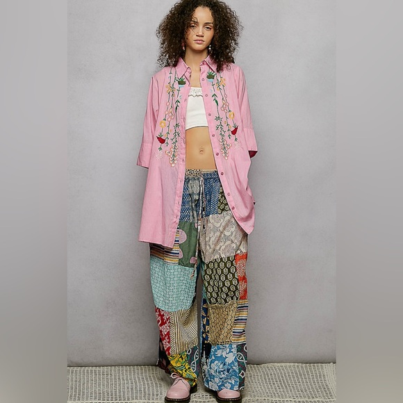 POL Tops - POL Floral Embroidered Half Sleeve Cotton Shirt🆕